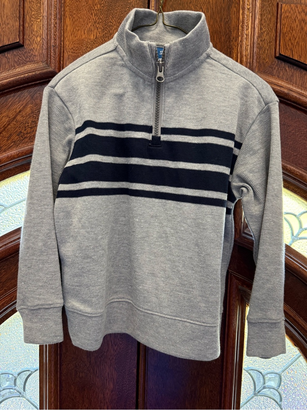 Old Navy Gray Quarter-Zip Sweater with Navy Stripes